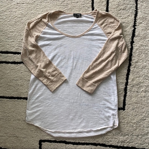 Aritzia Tops - WILFRED FREE Beige White Baseball Top 3/4 Sleeve